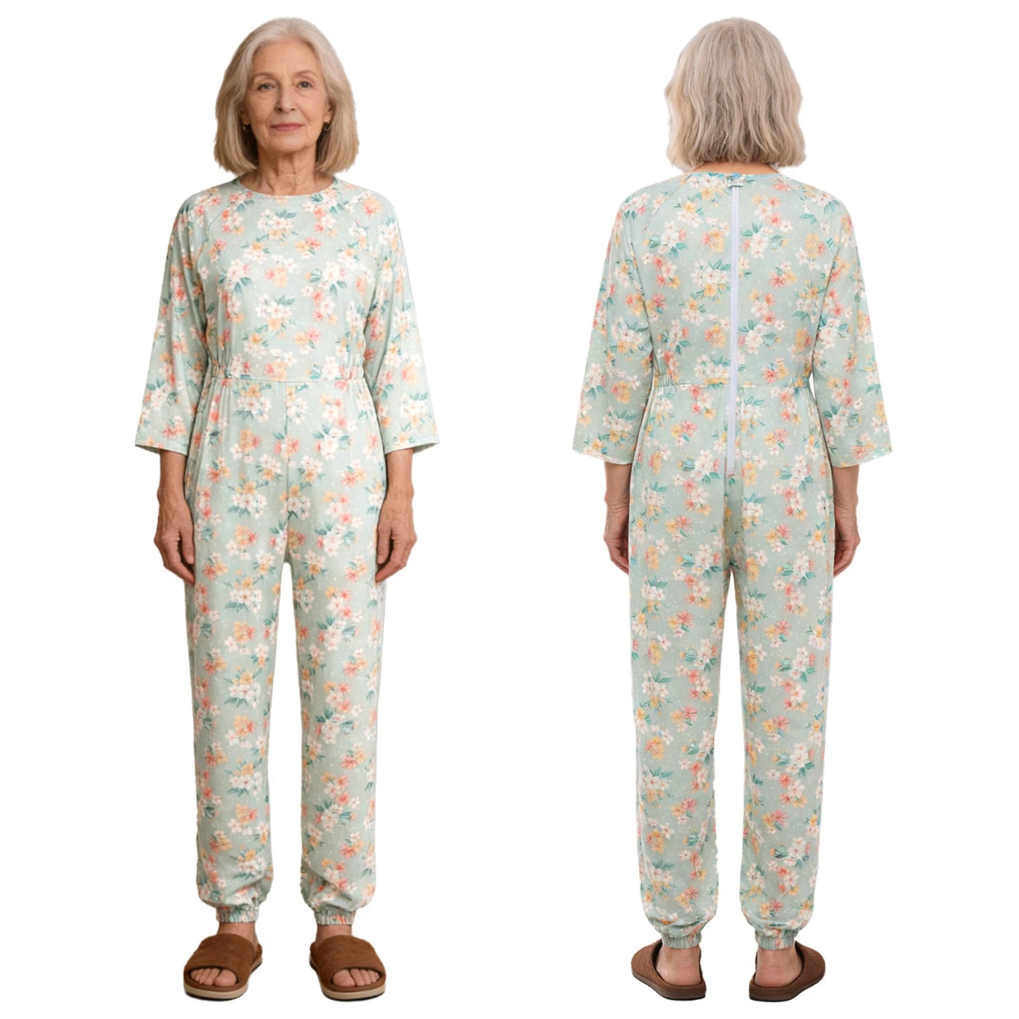 Women Special Need Adaptive Clothing Elderly Alzheimer Dementia Back Zipper Anti-Strip Nursing Jumpsuit Homewear Sleepwear