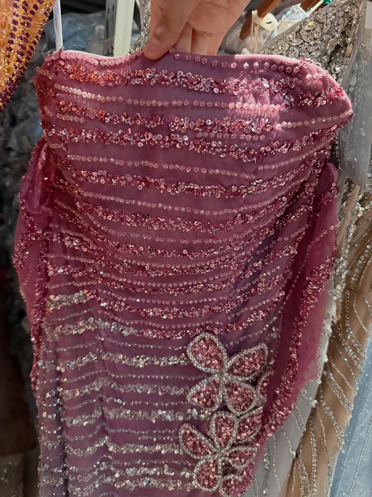 Serene Hill 2026 Luxury Pink Gradient Beaded Mermaid Evening Dress Strapless Crystal Floral Formal Gown LA73532 Customized