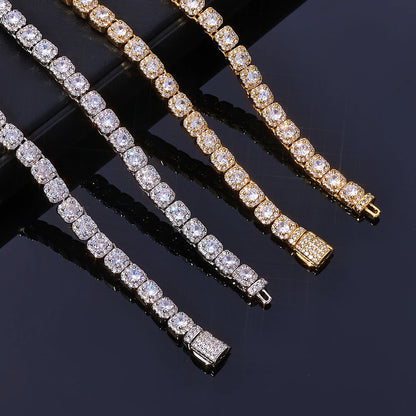 FLEXKING 5mm VVS1 Moissanite Square Tennis Necklace Brass Full Iced Out Chain Men Luxury Hip Hop Streetwear Bling Jewelry