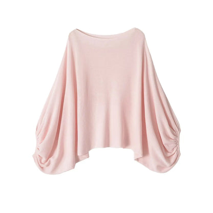 TFAFXY 2026 Spring Casual Women Knit Solid Long Sleeve Chic Beige Bat Sleeve Loose Fashion Sweater