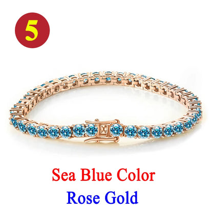 Colorful 3mm Luxury  Certified Moissanite Tennis Chain For Women 925 Sterling Silver Man Moissanite Bracelet Chain Hip hop