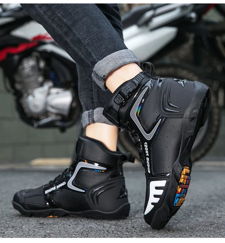 Men Leather Motos Breathable Anti Slip Wear-resistant Riders Boots Motorbike Racing Ankle Length Shoes 2026 New Motorcycle Boots