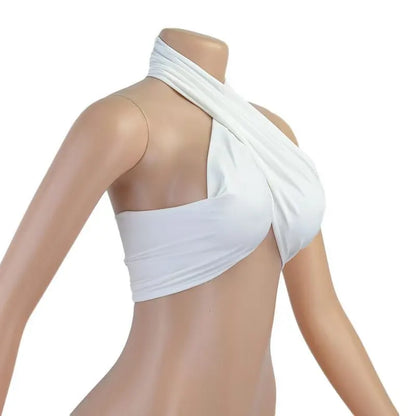 Women Strappy Cross Over Front Cut Out Halter Neck Sleeveless Backless Wrap Crop Top Bandage Vest Summer Sexy Tops Woman Clothes