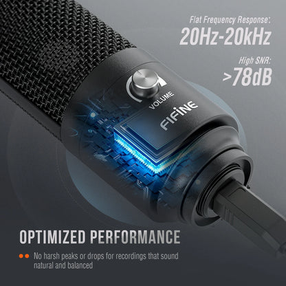 FIFINE Metal USB Condenser Microphone with Gain Knob,Newly Upgraded Detachable Dual-Joint Recording Mic for Laptop/PC-K669