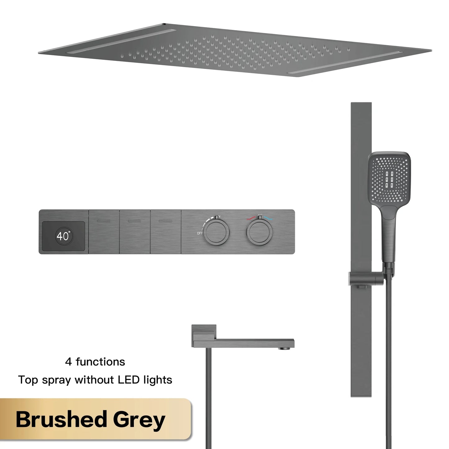 Luxury Brass Gun Gray Ceiling Constant Temperature Shower System LED Digital Display Hot and Cold Water Embedded Bathroom Faucet