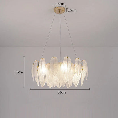 Luxury Villa Led Chandelier Feather Glass Gold Metal for Living Dining Table Room Bedroom Pendant Lights Home Decor Lustre Lamp