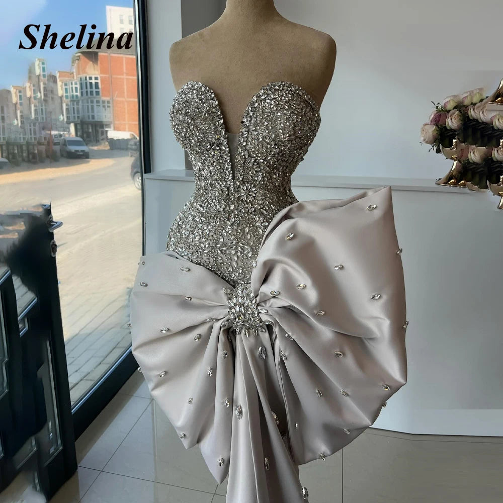 Shelina Fashionable Bowknot Cocktail Dress Rhinestones Sleeveless Sweetheart Pageant Party Gown Vestidos De Gala Customized