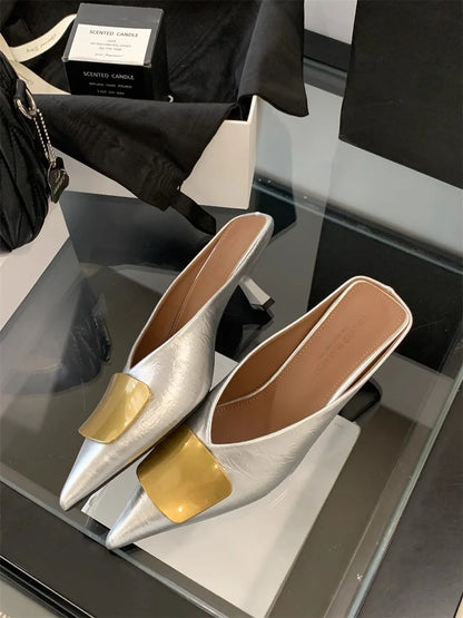Luxury Womens Shoes High Heels Mules Shoes Pointed Toe Heeled Sandals for Women Elegant Party Slides 2025 Designer Shoes Zaoatos