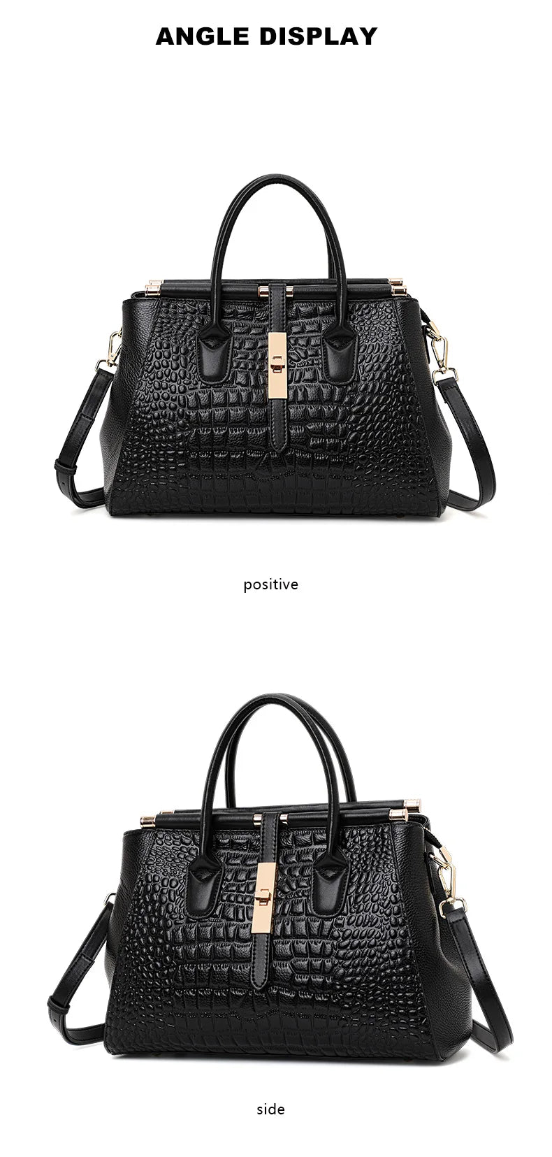 Aidrani Genuine leather women's handbag, fashion crocodile pattern design, high-end luxury cowhide bag large capacity