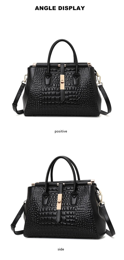 Aidrani Genuine leather women's handbag, fashion crocodile pattern design, high-end luxury cowhide bag large capacity