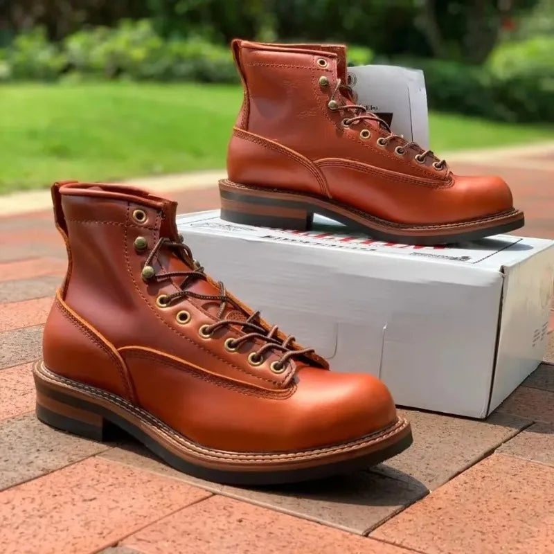 Vintage Handmade Boots Men Casual Cow Leather Shoes Top Quality Dress Ankle Boots British Tooling Work Desert Motorcycle Boots