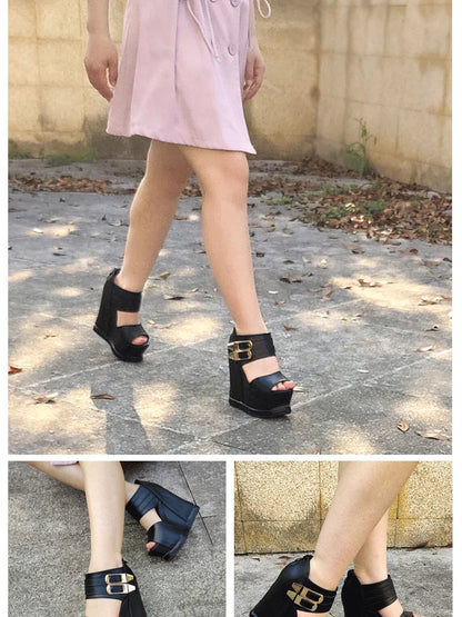 Casual Wedges Thick Platform Sandals 2024 New Women Stage Performance High Heels 14CM Summer Cross-dressing Shoes With Zipper