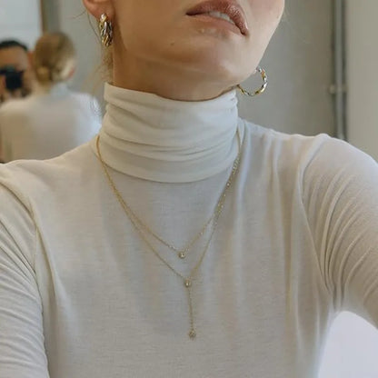 18k Gold Layered Stainless Steel Lariat Long Choker Statement Diamond Heart Pendant Necklaces for Womoen Body Chain Jewelry
