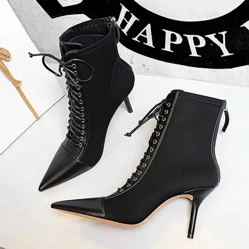 Women's Ankle Boots Sexy Pointed Tip High Heels for Woman Fashion Self Cultivation High Heeled Boots Designer Shoes Botas Mujer