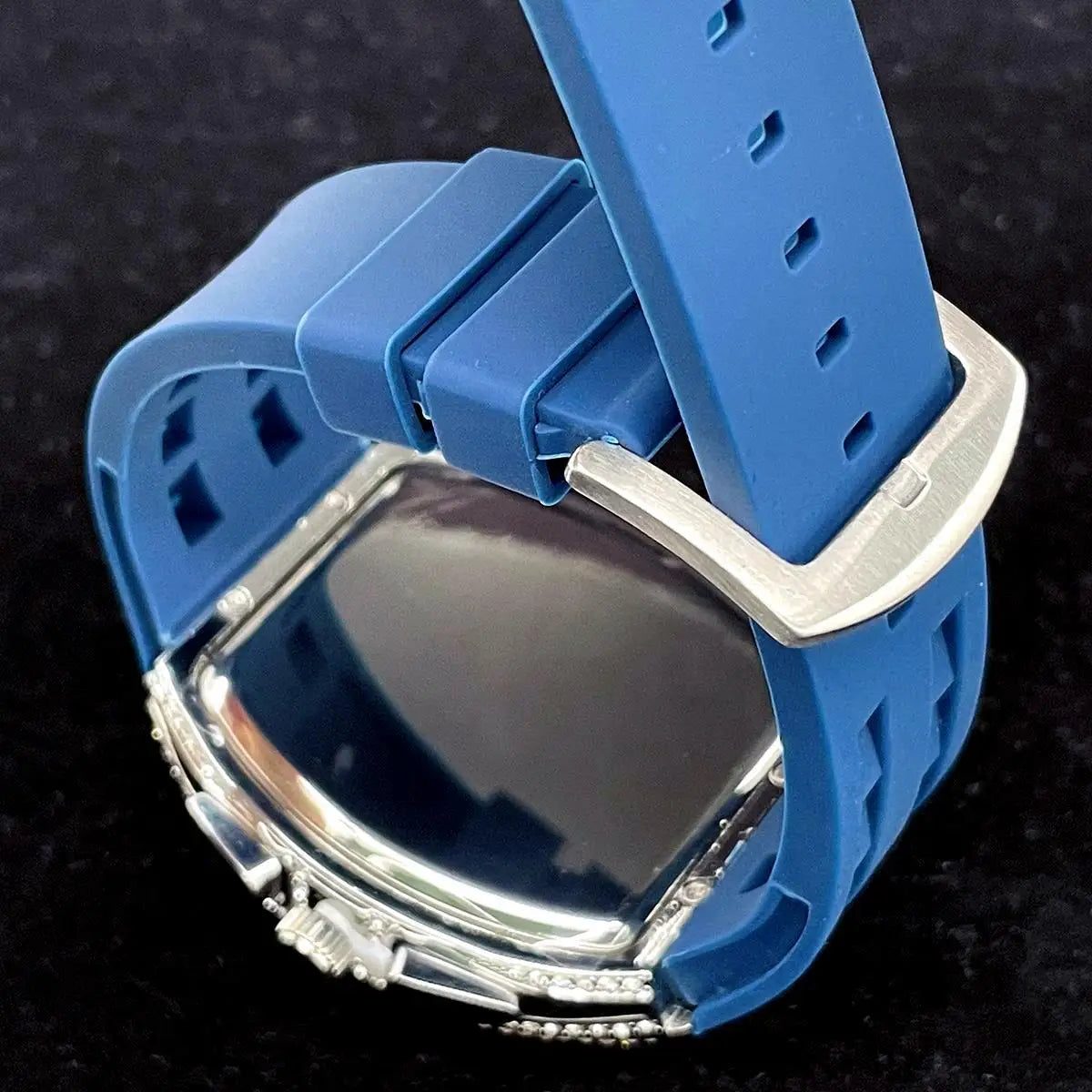 PLADEN Fashion Iced Out Watches Men Casual Blue Silicone Strap Quartz Wristwatch Man's Luxury Diamond Bling Tonneau Clocks 2026