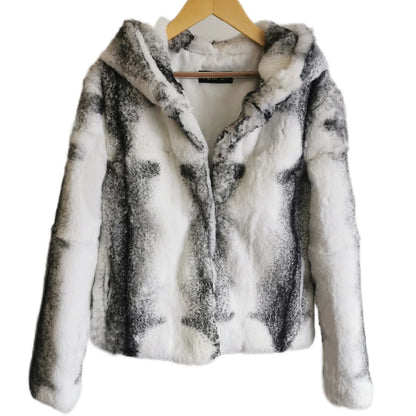2025 New Genuine Real Rabbit Fur With Hood Overcoat For Women Genuine Luxury High Qualiry Factory Full Natural Ladies Jacker
