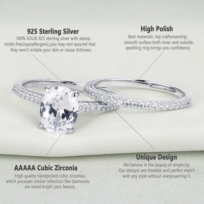 Newshe 2 Pieces 925 Sterling Silver Engagement Rings Set 1.9Ct Oval Shape AAAAA Zircon Jewelry Eternity Wedding Band BR0943