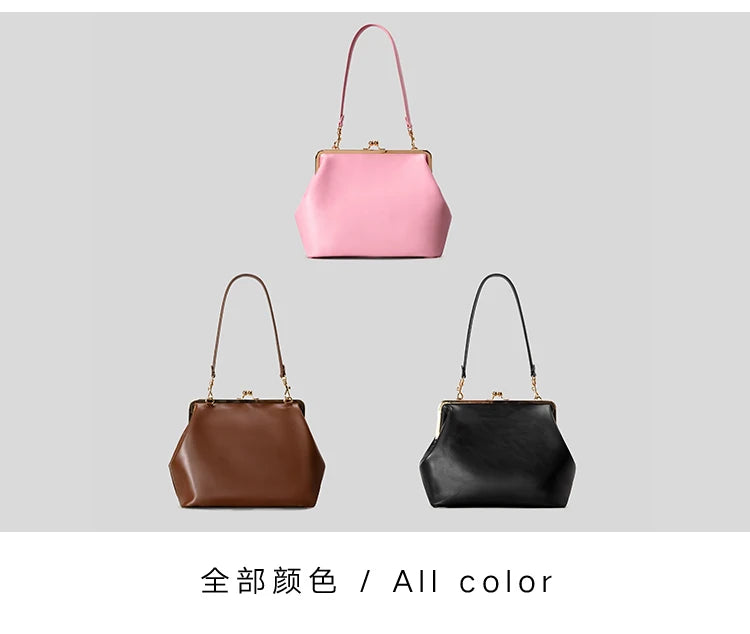Fashion Large Kisslock Clutch Bag for Women Designer Clip Shell Women Shoulder Bags Luxury Soft Pu Leather Pink Color Handbags