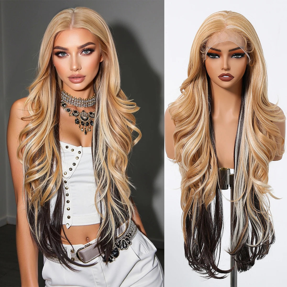 13*6 Lace Front Synthetic Wigs for Black Women Brown Copper 26 Inches Long Wavy Curly Wigs With Baby Hair Natural Hairline Wigs