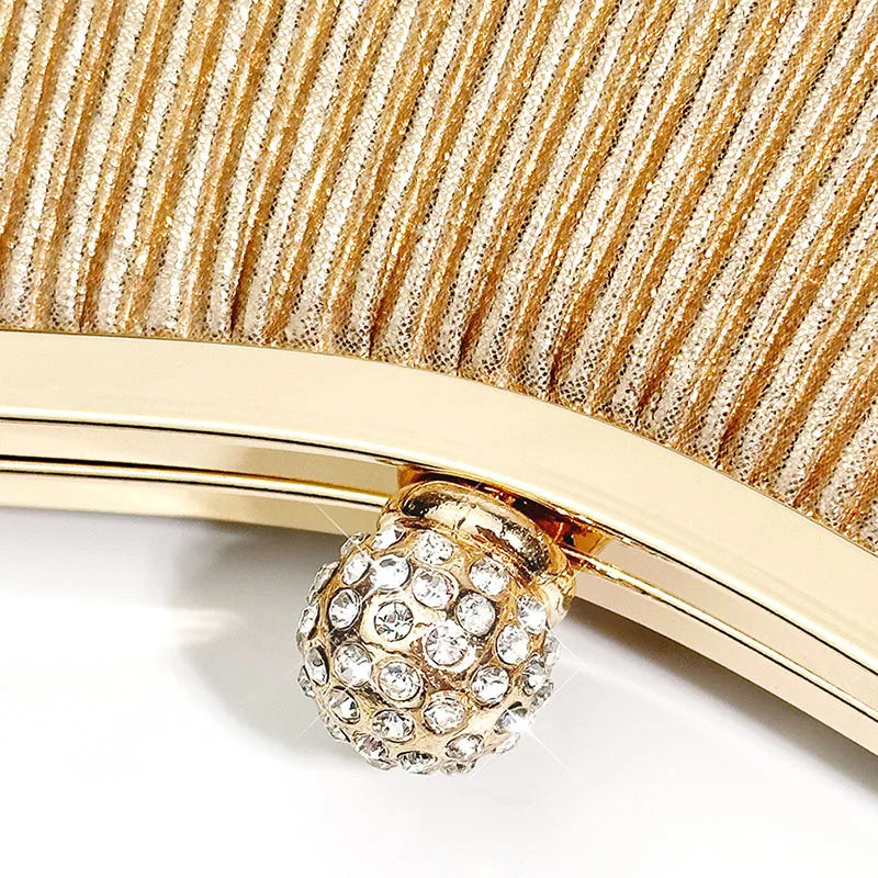 Pleated Evening Handbag Women Top Handle Glitter Day Clutch Ladies Wedding Dinner Dressed Clip Bag Diamond Party Purse Gold