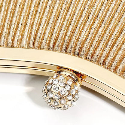Pleated Evening Handbag Women Top Handle Glitter Day Clutch Ladies Wedding Dinner Dressed Clip Bag Diamond Party Purse Gold