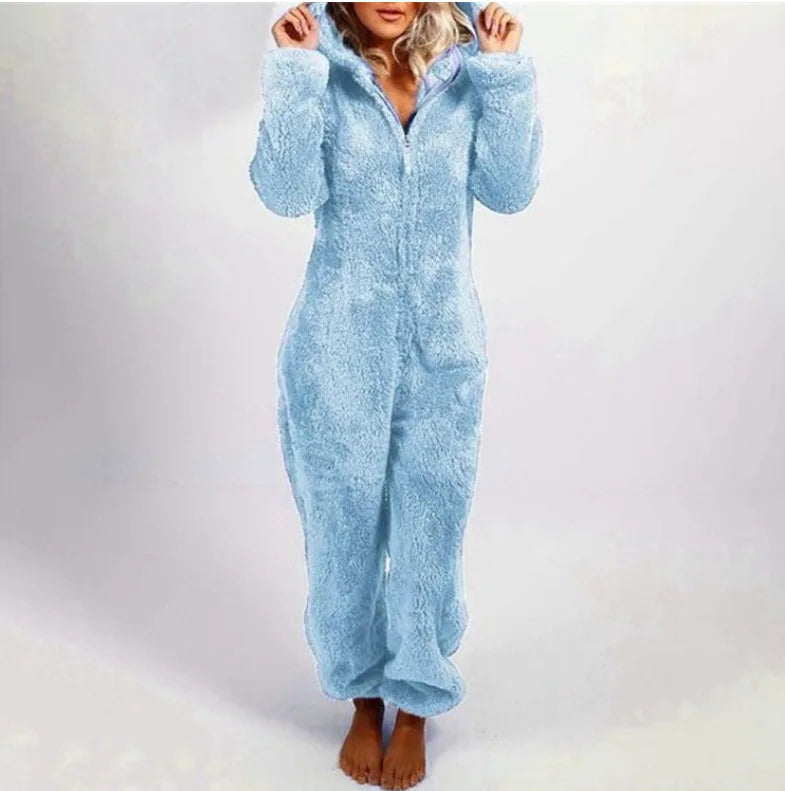 Jumpsuits women 2026 rompers autumn winter fleece thickened woolen jumpsuits hooded pajamas jumpsuits women's clothing