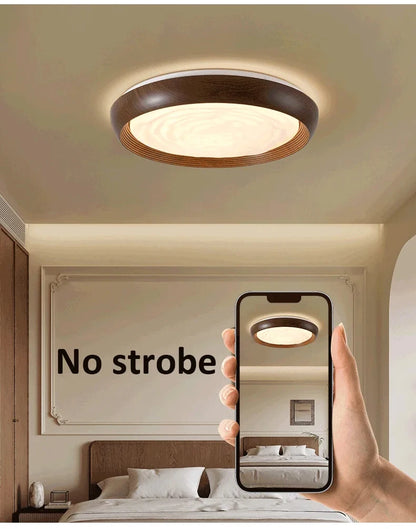 Modern LED Ceiling Light Circular Wood Grain Walnut Acrylic Ceiling Lamp  Bedroom Living Room Restaurant Aisle Home Decor Lights
