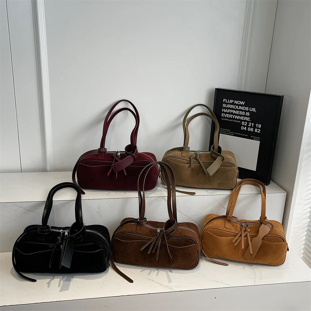 2026 Autumn Winter Latest Commute Shoulder Bags For Women PU Suede Pure Color Large Capacity Boston Bag Luxury Designer Handbags