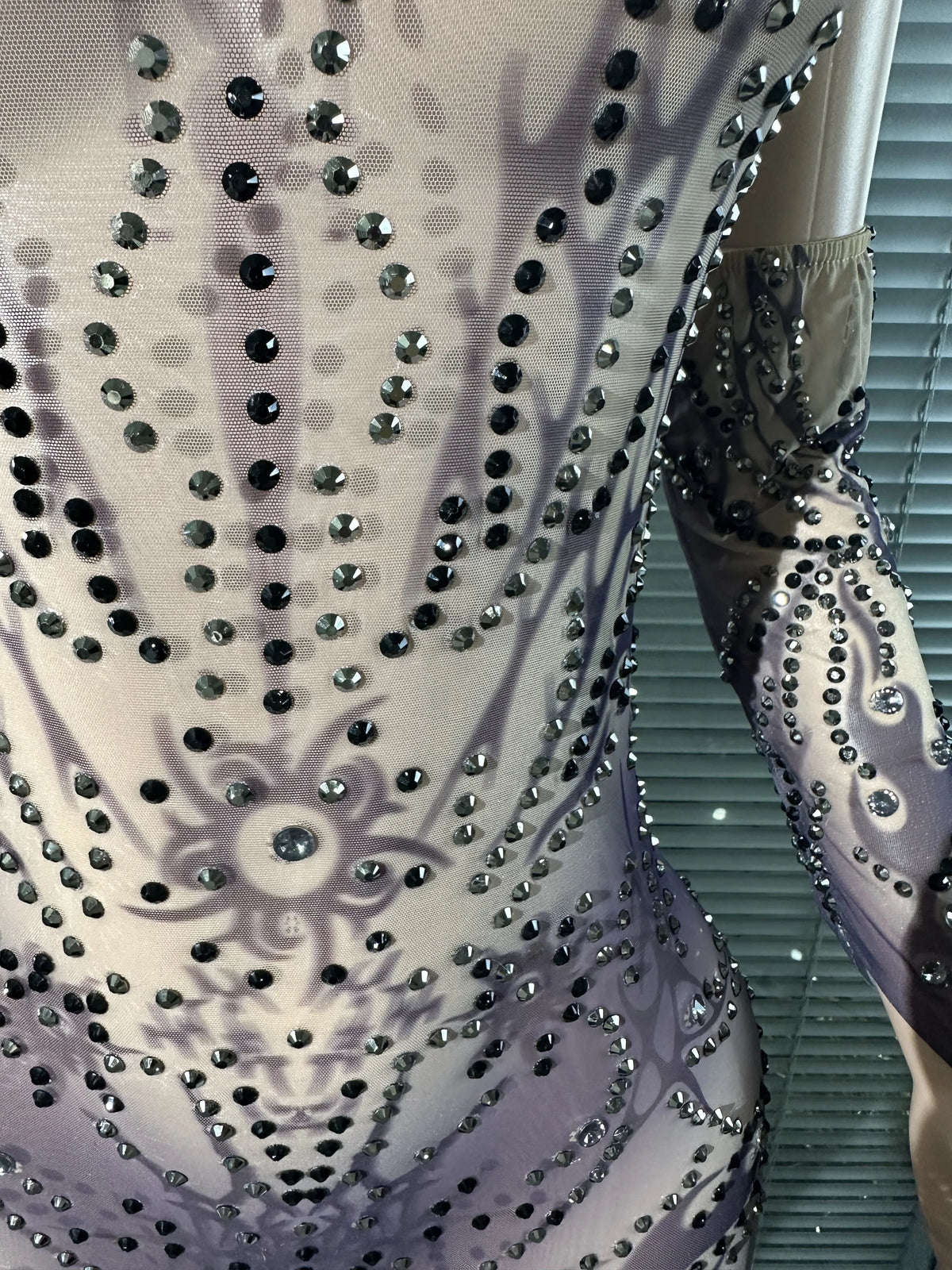 Chic Sheer Mesh Full Body Jumpsuit Women Sexy Rhinestone Embellished High Neck Slim-fit Outfit Nightclub Evening Party Costume