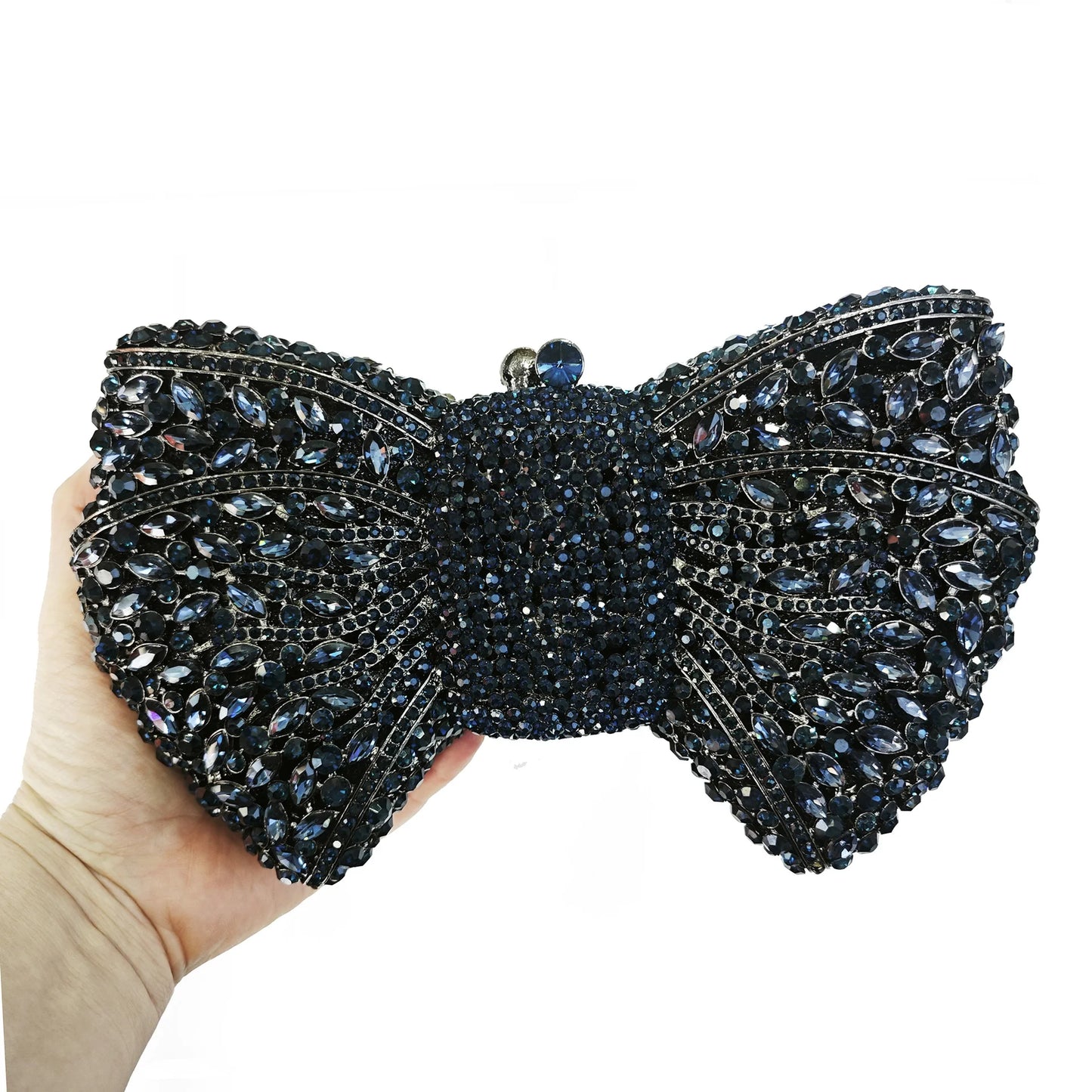 XIYUAN Silver White Rhinestone Evening Bag Muti-color Bow Diamond Clutches Wedding Party Purse Female Luxury Bridal Handbag Gift