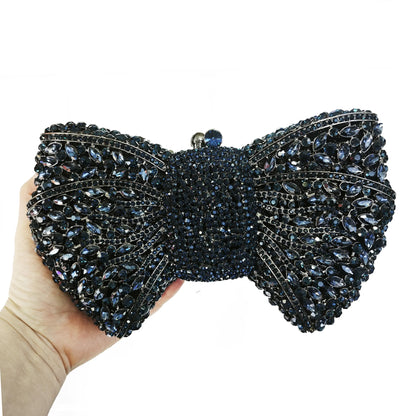 XIYUAN Silver White Rhinestone Evening Bag Muti-color Bow Diamond Clutches Wedding Party Purse Female Luxury Bridal Handbag Gift