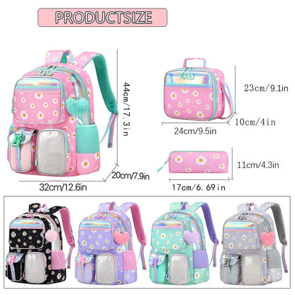 Cute Student Backpack 3pcs/set Primary Schoolbag Rabbits and Quicksand Kawaii Student Backpack Teenage Girls Handbag Rucksack