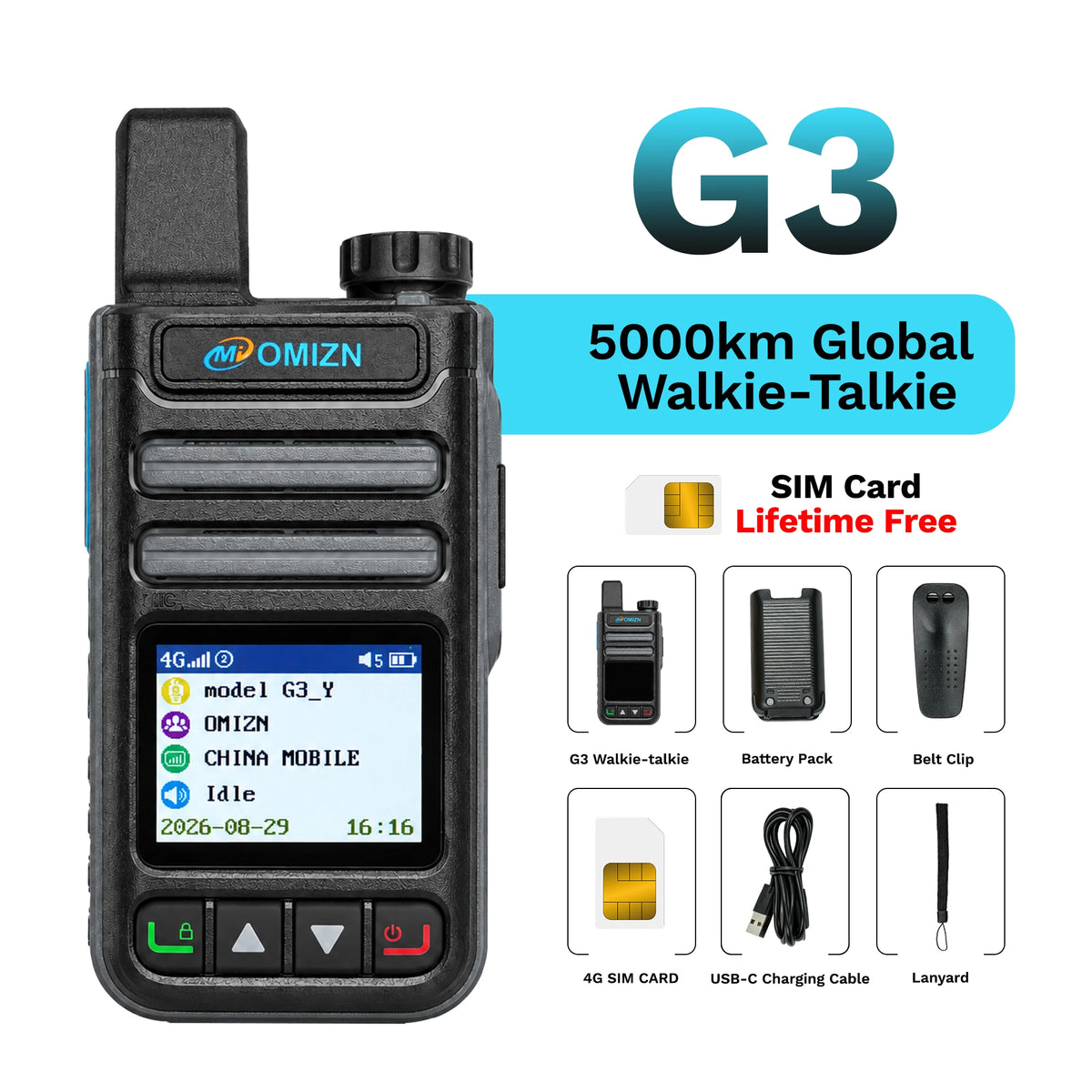 OMIZN Walkie Talkie 4G Global Signal Radio 5000 Km POC Radios Long Range Camping Waterproof IP65 Portable Distance Calling G3