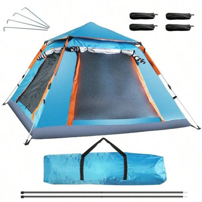 4-5 Person Waterproof Double Layer Camping Tent, Portable Family Dome Tent for Outdoor Hiking Backpacking Fishing Beach, 2 Mesh Windows with Mosquito Nets, Ventilated Rainfly Sun Shade, Easy Setup Freestanding Lightweight wit