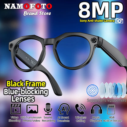 2026 New AI Smart Glasses 8MP Camera 1080P Video Shooting Real-time Translation SI BT Call Music Play Voice Recording Sunglasses
