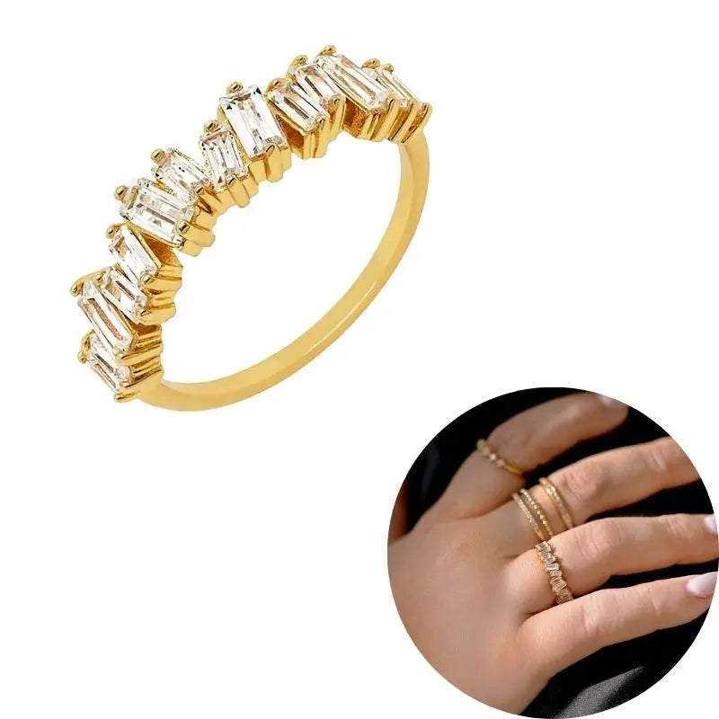 24K Gold Plated Colorful Crystal Gold Rings Turquoise Engagement Wedding Anniversary Ring Light Luxury Fashion Jewelry Gifts A40