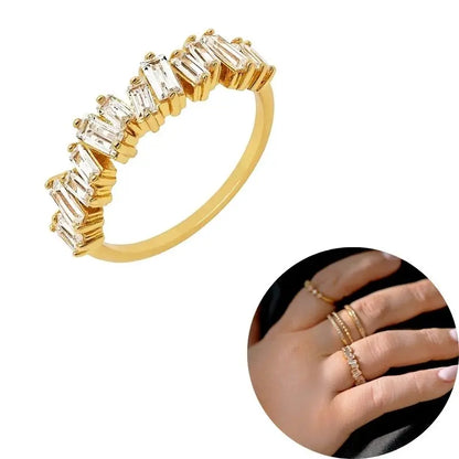 24K Gold Plated Colorful Crystal Gold Rings Turquoise Engagement Wedding Anniversary Ring Light Luxury Fashion Jewelry Gifts A40
