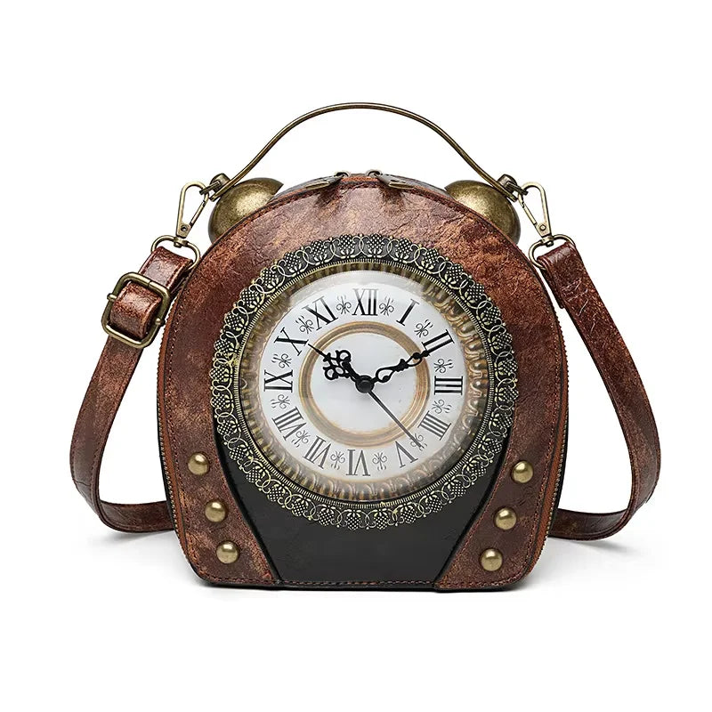 New Trendy PU Leather Retro Clock Handbags for Women 2025 Fashion Luxury Ladies Shoulder Crossbody Bag Square Evening Clutch Bag
