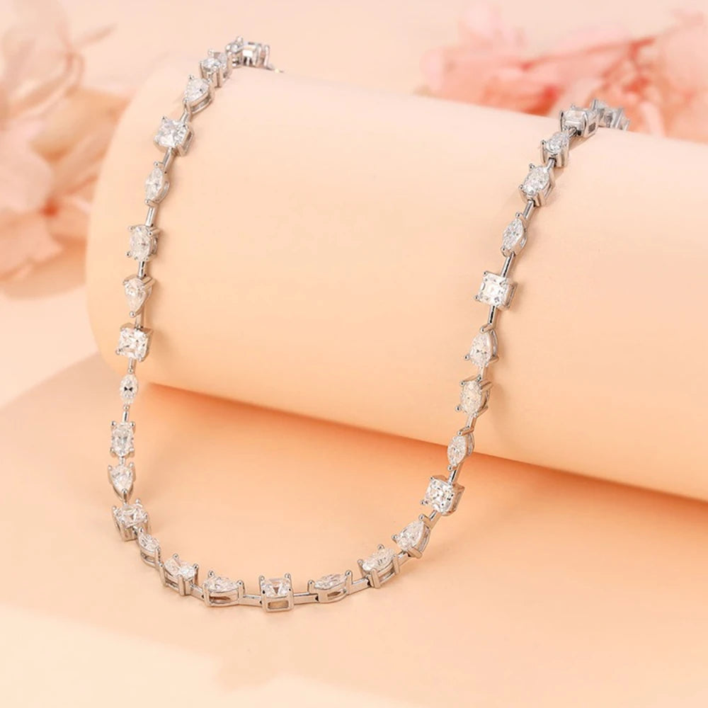 Certified Mixed Moissanite Tennis Necklace for Women S925 Silver Oval Pear Marquise Asscher Cut Full Lab Diamond Choker Jewelry