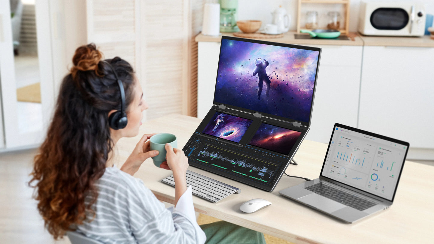 UStation Δ / Delta Plus Stacked Monitor Touchscreen Laptop Dual Screen Folding 18.5" W/ USB C Mini HDMI For PC Mac Phone Display