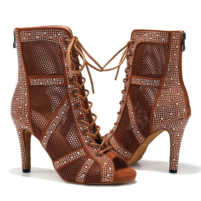 SWDZM Women Dance Boots Shiny Latin Jazz Dance Shoes Full Rhinestone Dancing Boots Customizable Heels Women Ladies Dancing Shoes
