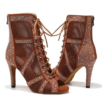 SWDZM Women Dance Boots Shiny Latin Jazz Dance Shoes Full Rhinestone Dancing Boots Customizable Heels Women Ladies Dancing Shoes