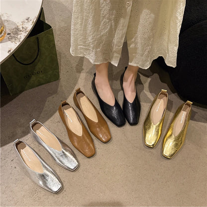 Women's Loafers Genuine Leather Luxury Shoes Heels Pumps Square Toe Elegant Mary Janes Shoes for Height-increasing Insoles