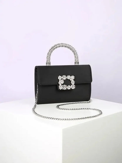 Rhinestone Faux Silk Emerald Evening Bag Silver Diamond Buckle Handle Fashion Handbags Elegant Ladies Square Bolsa Feminina