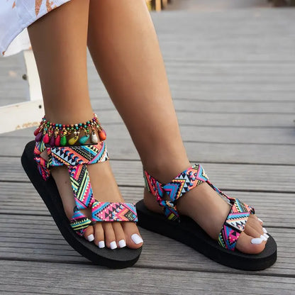Summer Flat Women's Shoes Hemp Rope Set Foot Beach Sandals Outdoor All-match Casual Slippers Large Size Women Sandals