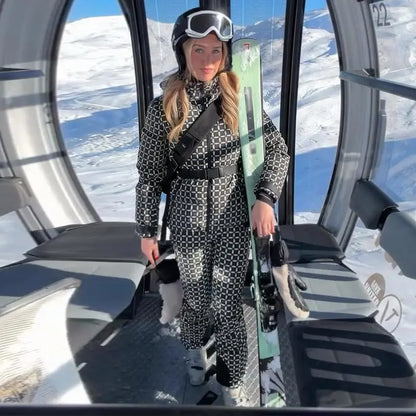 Faux Fur Patchwork Ski Jumpsuit Women Detachable Hoodie Long Sleeves Belts Zipper Warm Skiwear Female 2025 Winter Warm Rompers