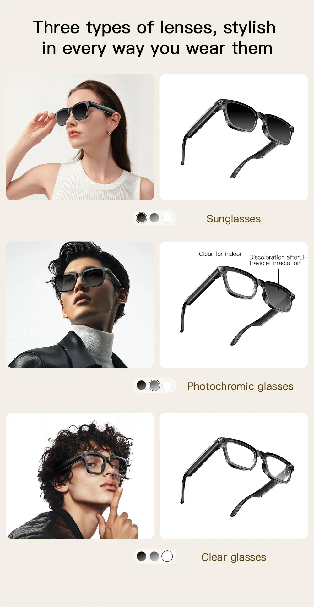 2026 New Smart Glasses 800W HD Camera Video Record AI Assistant Touch Control Translation HD Audio 300mAh Battery Smart Glasses