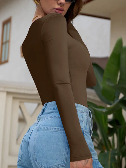 Women's Long Sleeve Bodysuit Spring Autumn Casual Romper Streetwear Sexy Bodycon One Pieces Jumpsuit Women Clothing