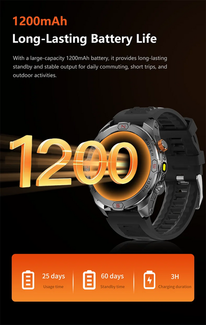 ChiBear Genuine Military Smart Watch Men: 1200 mAh Battery Compass GPS Sports Outdoor Watch Bluetooth Call Smartwatch 2026 New