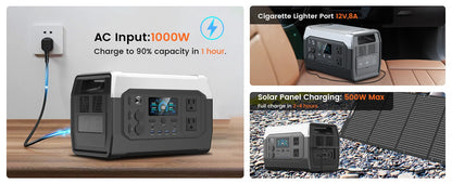CTOLITY 1800W Camping Portable Power Station Outdoor 1024Wh Lifepo4 AC Outdoor Solar Generator 200W 20.5V Flexible Solar Panel